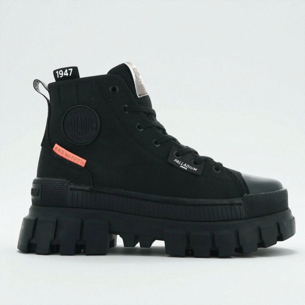 Palladium Revolt Hi TX Women's Boots Black Vegan Chunky Platform 8M - Picture 2 of 3